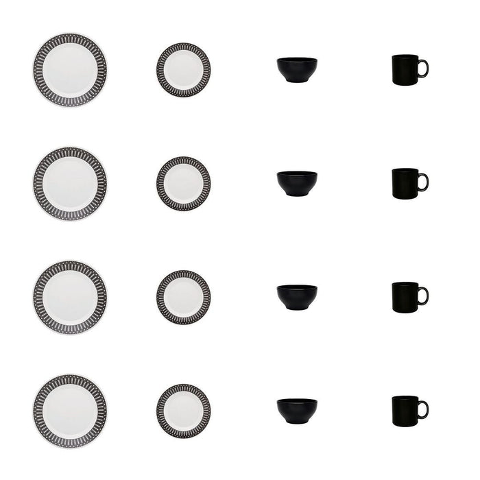 Oxford Actual 16-Piece Dinnerware Set - Black Ivory 