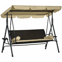 Outsunny 3-seat Porch Swing With Canopy Outdoor Swing Chair W/ Rattan Seat