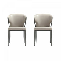 Kirsten Modern Metal Vegan Leather Dining Chair in Light Gray - Set of 2 