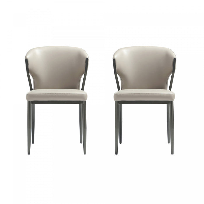 Kirsten Modern Metal Vegan Leather Dining Chair in Light Gray - Set of 2 