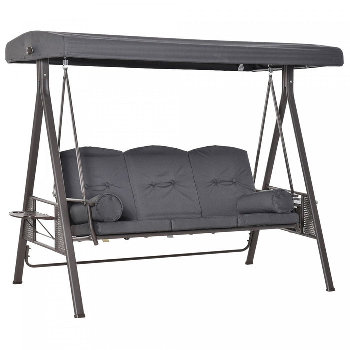 Outsunny 3 Seater Porch Swing Heavy Duty Outdoor Swing Chair, Dark Grey