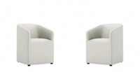 Anna Round Modern Vegan Leather Armchair in Stone Gray - Set of 2