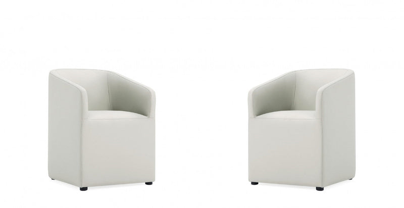 Anna Round Modern Vegan Leather Armchair in Stone Gray - Set of 2 