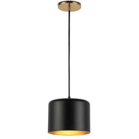 Dainolite Emilia 1 Light Pendant Aged Brass Finish Matte Black/Gold Shade Lamp