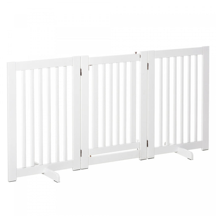 Pawhut Free Standing Pet Gate Indoor Wooden Dog Barrier Folding Safety Fence With Open Door Z Shape 