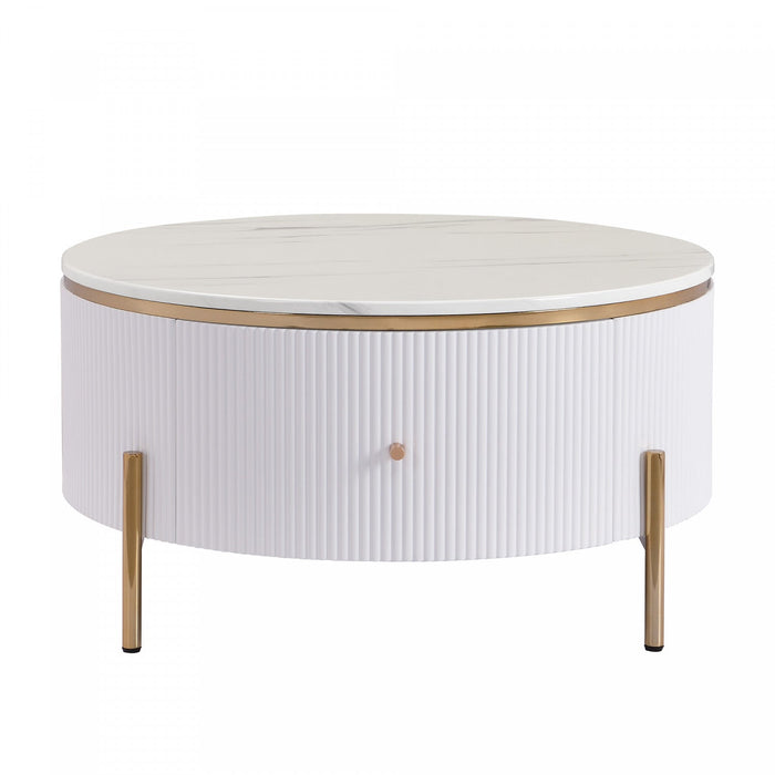 Nelson 31.5\" Modern Round Coffee Table With 2 Storage Drawers - White 