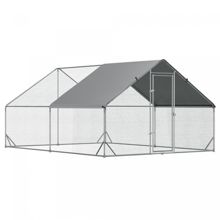 Pawhut Metal Chicken Coop, Walk-in Large Chicken Run, Poultry Cage For Backyard Hen, Duck, Rabbit Wi