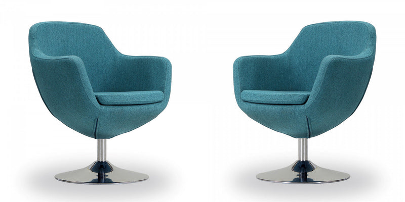 Caisson Modern Upholstered Swivel Lounge Chair in Teal - Set of 2 