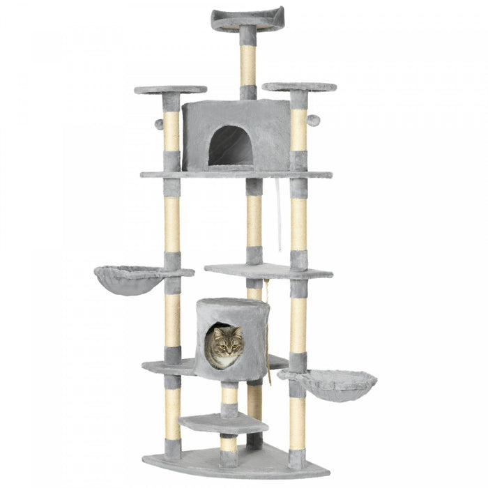 Pawhut 79\" Cat Tree Multi-level With Two Condos, Kitty Tower With Scratching Posts, Two Hammocks, Pe
