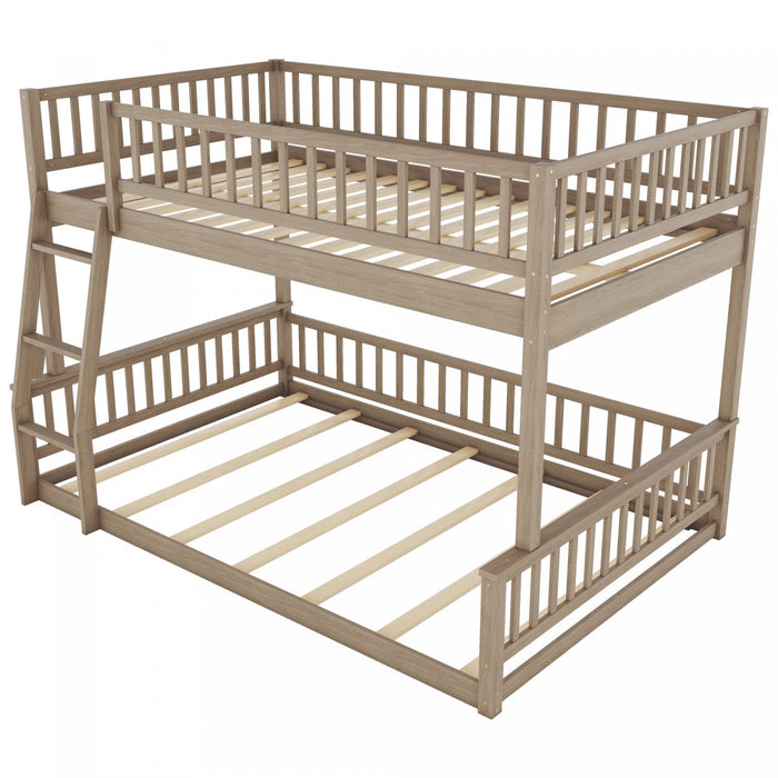 Sabrina Full Xl Over Queen Solid Wood Convertible Design Bunk Bed With Ladder - Walnut 