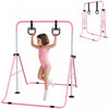 Qaba Gymnastics Bar For Kids, 35"-50" Adjustable Height Foldable Horizontal Bar With Gymnastics Rings, Non-slip Rubber Floor Rings, For Home Training Equipment, Pink