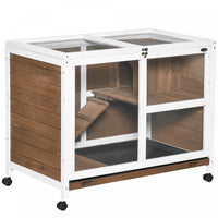 Pawhut Indoor Rabbit Hutch With Wheels, Bunny Cage Guinea Pig House Small Animals Habitat W/ Top Acc