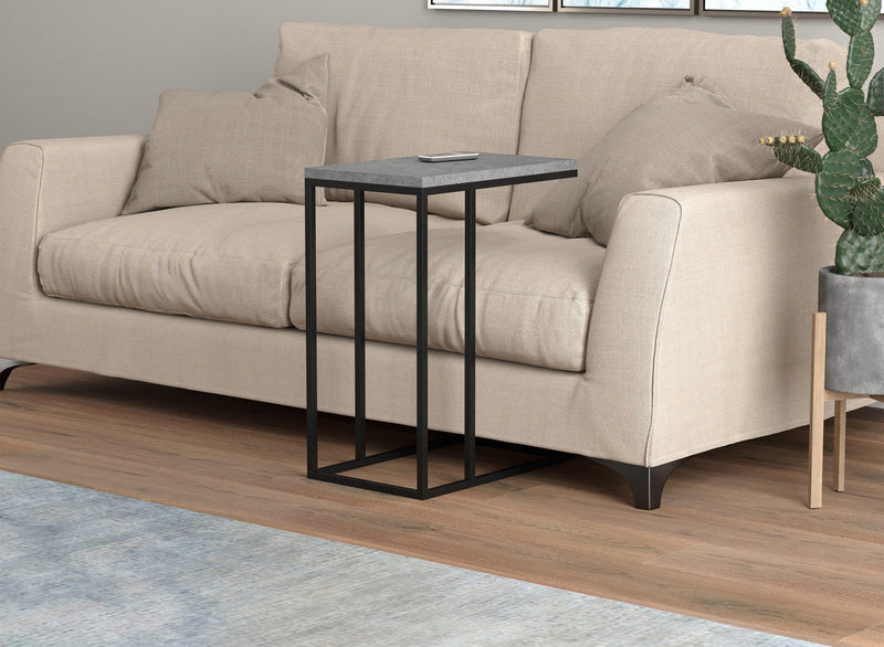 19” C-Shaped End Table With Metal Frame - Dark Cement 