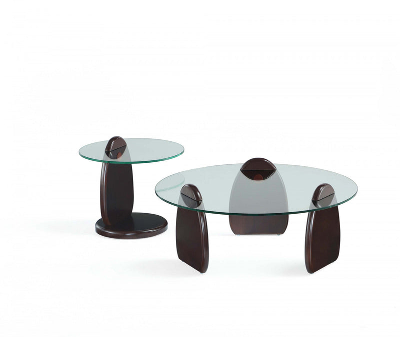 Artesia Modern Glam 2-Piece Coffee Table & End Table Set in Walnut 