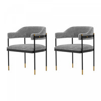 Lia Modern Metal Chenille Armchair in Gray - Set of 2 Dining Chair 