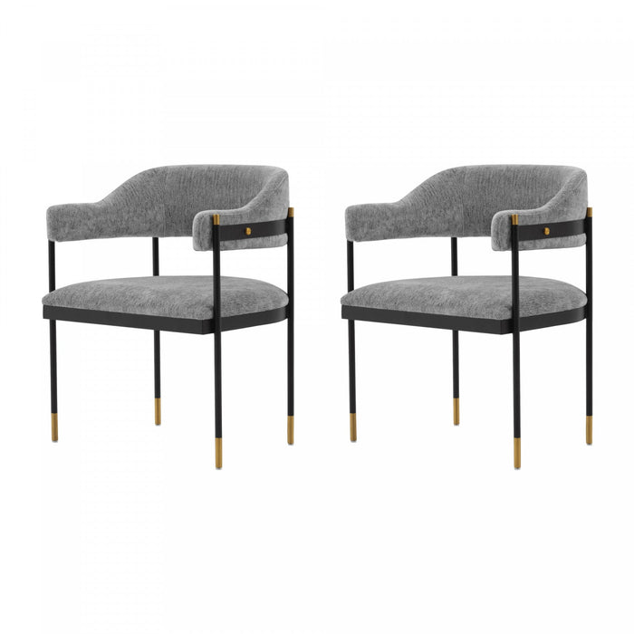Lia Modern Metal Chenille Armchair in Gray - Set of 2 Dining Chair 