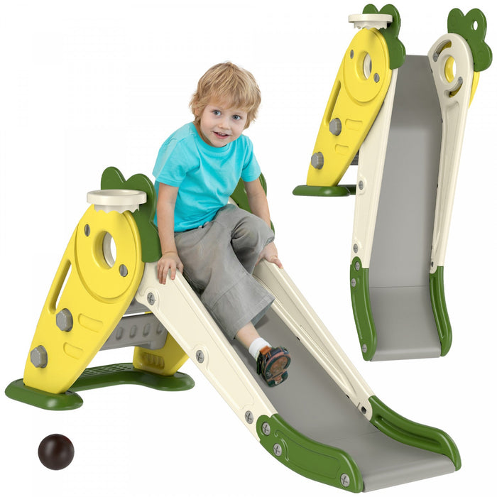 Qaba Toddler Slide, 3 In 1 Kids Slide With Basketball Hoop, Climber, Radish-themed Foldable Indoor S