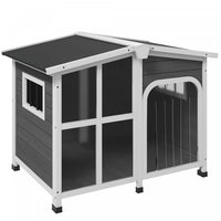 Pawhut Wooden Dog House Outdoor With Removable Bottom, Cabin Style Raised Pet Kennel, With Openable