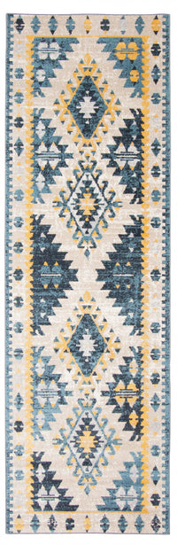 Mosaic Taupe/Blue Machine Washable Area Rug - 2'6