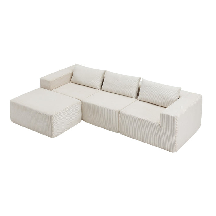 Paula Free Combination Compressed Sectional Sofas With Corduroy Fabric, pillow Back - Beige 