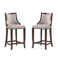 Emperor Traditional Wood Upholstered Barstool in Light Gray - Set of 2 