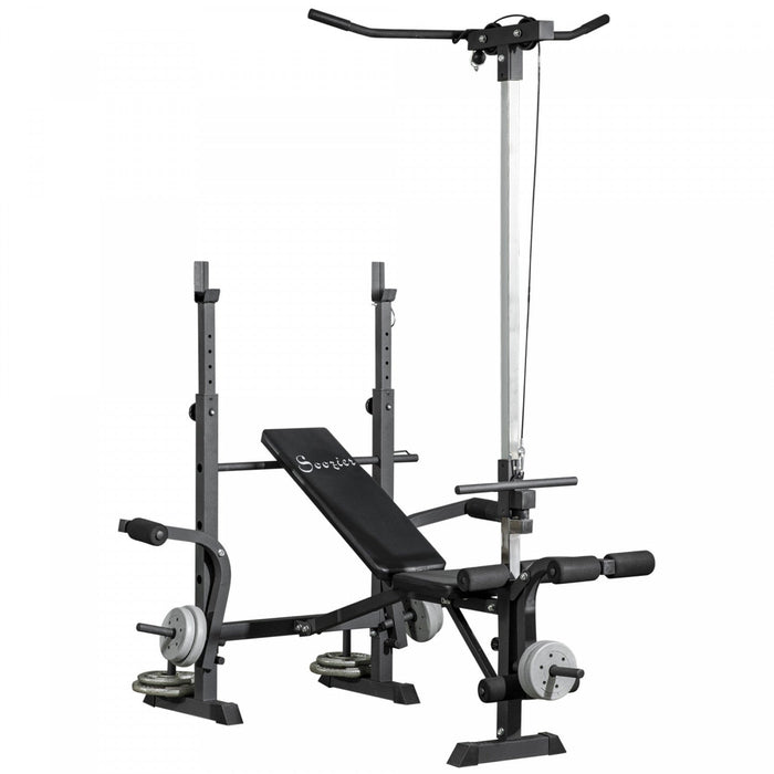 Soozier Adjustable Weight Bench W/ Pulley System, Full Body Workout Bench