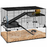 Pawhut Hamster Cage, Gerbil Cage With Glass Basin, Ramps, Platforms, Hut, Exercise Wheel, For Syrian