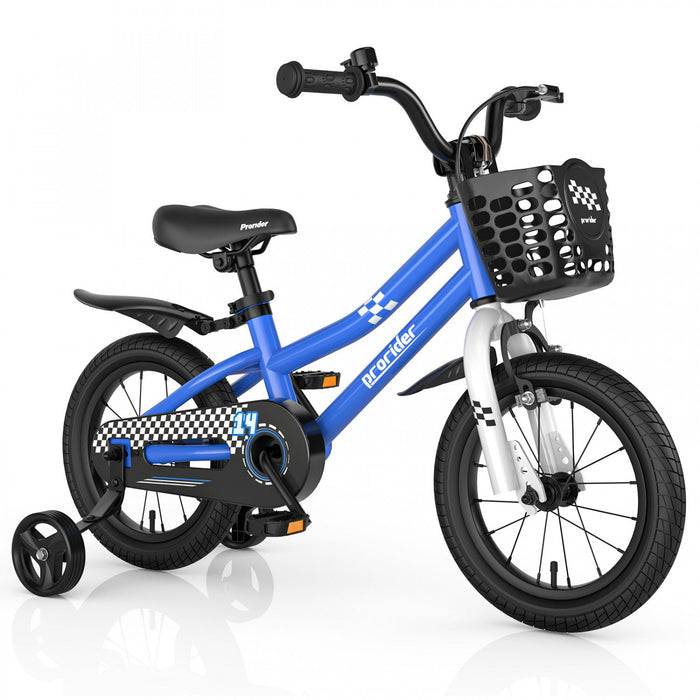 Costway 14" Kid's Bike W/ Removable Training Wheels & Basket For 3-5 Years Old Blue