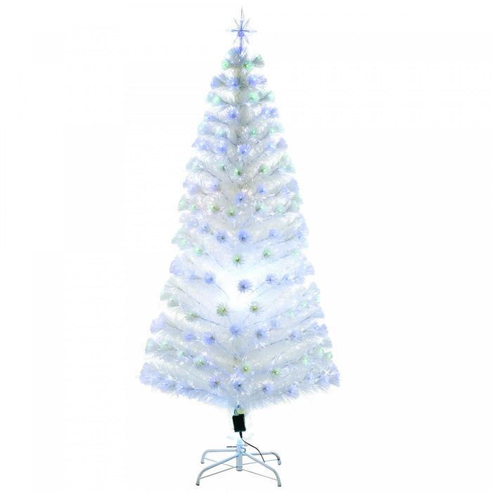 Homcom 6ft Artificial Fiber Optic Pre-lit Christmas Tree With 220 Led Lights And Branch Tips