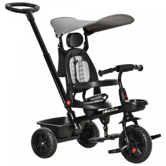 Qaba Kids Tricycle 4 In 1 Trike With Reversible Angle Adjustable Seat Removable Handle Canopy Handra