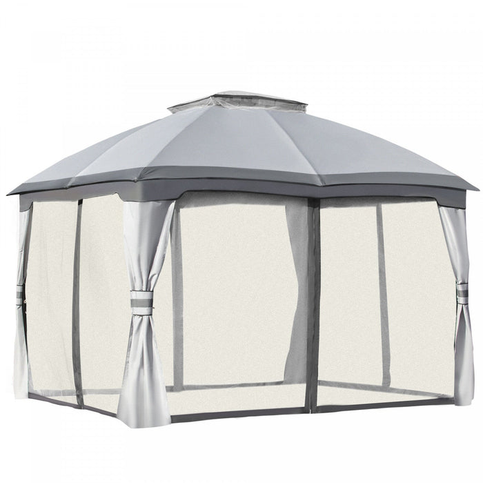 Outsunny 12' X 10' 2-tier Outdoor Gazebo Canopy Tent For Patio With Zippered Mesh Sidewalls, Solid S
