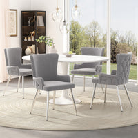 Luna Velvet Dining Chairs with Tufted Upholstered and Gold Metal Legs Set of 4, Grey  