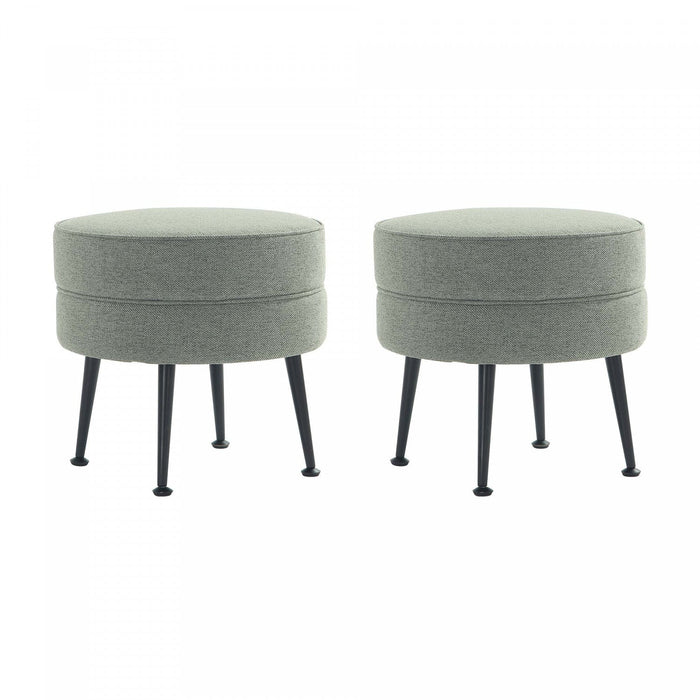 Bailey Mid-Century Modern Upholstered Accent Ottoman in Sage Green - Set of 2 