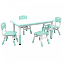 Qaba Kids Table And Chair Set With 4 Chairs, Adjustable Height, Easy To Clean Table Surface, For 1.5