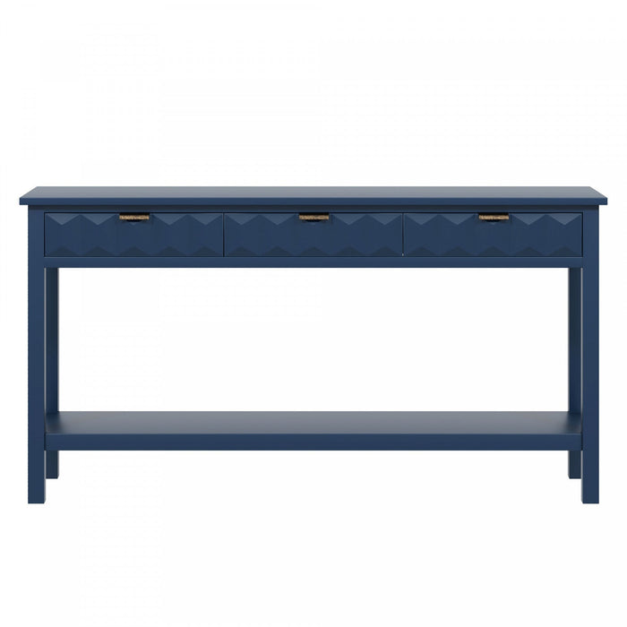 Oliver 60'' Fir Veneer Entryway Table with Honeycomb Design and Drawers, Navy Blue Sofa Table  