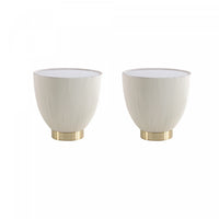 Anderson Modern Sintered Stone Top Upholstered End Table in Cream - Set of 2 