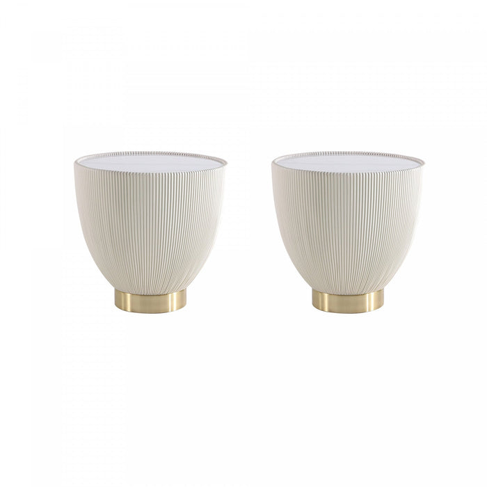Anderson Modern Sintered Stone Top Upholstered End Table in Cream - Set of 2 