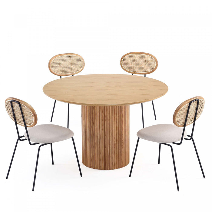 Hathaway and Jardin Modern Industry Chic 5-Piece Dining Set in Oatmeal and Natural Dining Room Set 