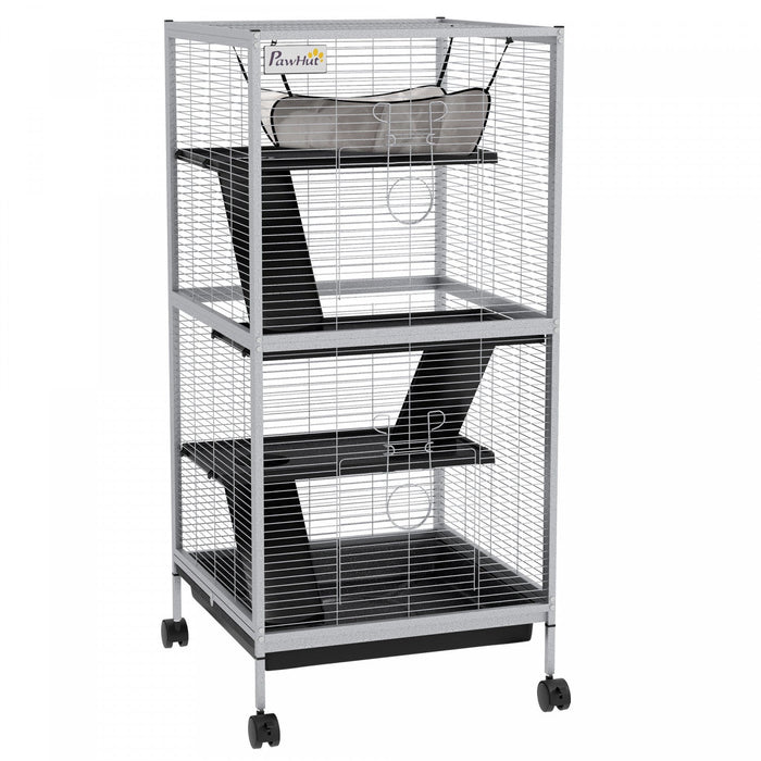 Pawhut 4-tier Rolling Small Animal Cage, Deluxe Guinea Pig Cage, Ferret Cage For Mink Chinchilla Kit