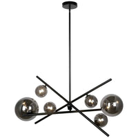 Dainolite Pamela 6 Light Horizontal Chandelier Matte Black Smoked Glass Lamp