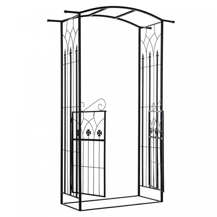 Outsunny 7' Metal Garden Arch W/ Gate, Decorative Arbor For Climbing Plant
