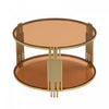 Jonas 31.5\" Round Tempered Glass Coffee Table With Lower Shelf - Brown 