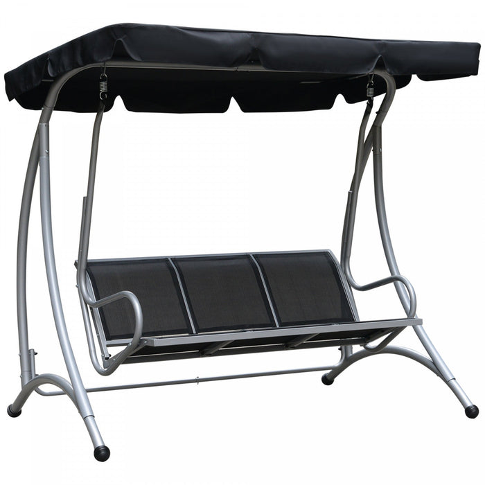 Outsunny 3 Person Patio Swing Seats With Adjustable Canopy Outdoor Swing Chair Bench For Garden, Poo