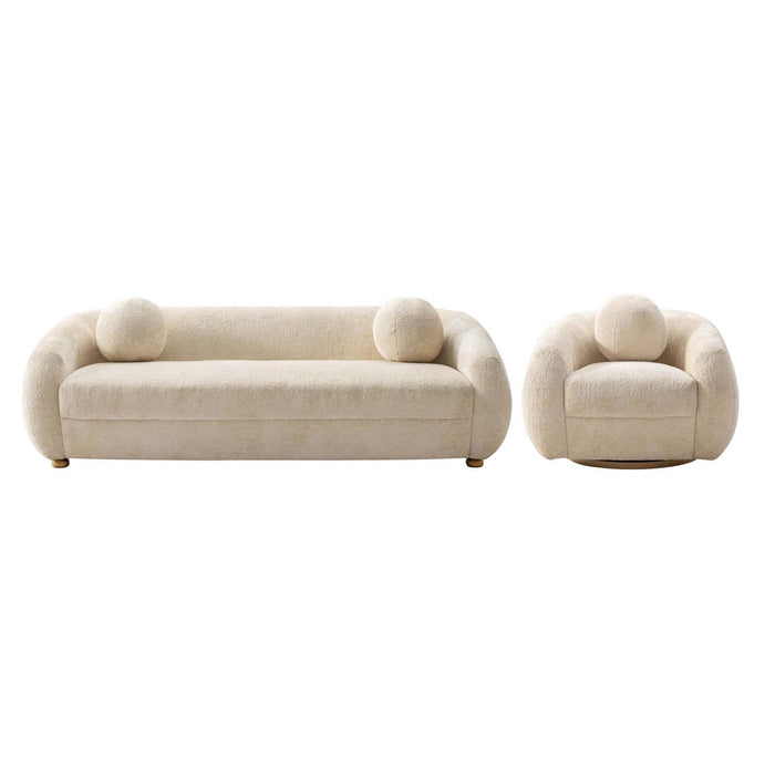 Tribeca Mid-Century Modern 2-Piece Sofa Set in Cream 
