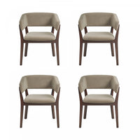 Blake Modern Faux Mohair Wood Armchair in Linen - Set of 4 Dining Chair 