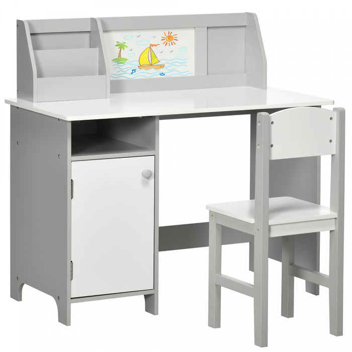 Qaba Kids Desk And Chair Set With Whiteboard, 2 Pieces Table And Chair Set For Toddlers, Multi-usage
