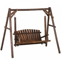 Outsunny 6.5' Outdoor Loveseat 2 Person Wood Porch Swing Carbonized