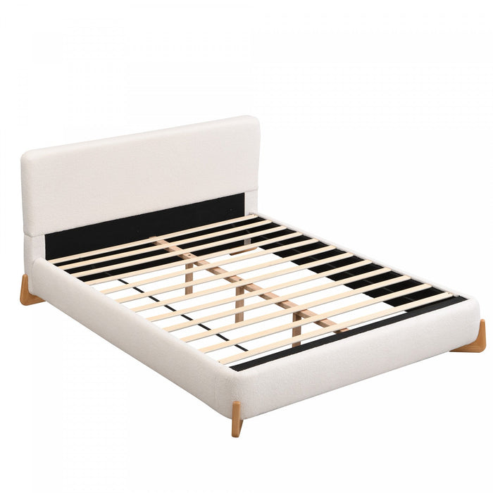 Olivia Elegant Comfortable Upholstered Bed,Queen Size,White Queen Bed  