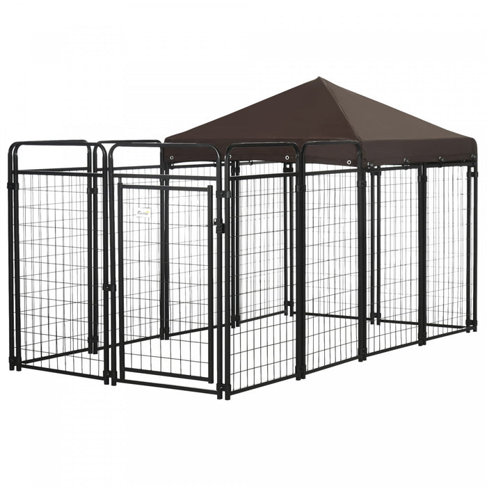Pawhut Dog Kennel Outdoor With Waterproof Canopy, Dog Run With Galvanized Chain Link, Secure Lock, F