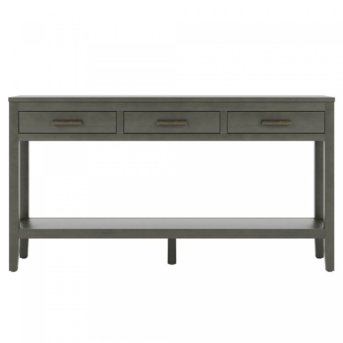 Emma 59.1'' Farmhouse Entryway Table with Drawers and Open Shelf,Grey Sofa Table  